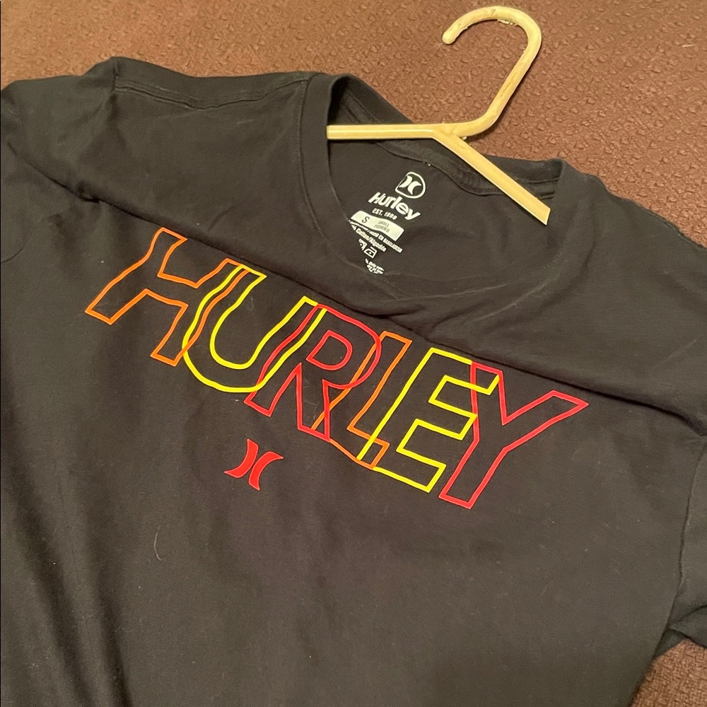 Hurley Black Tee with Red and Yellow Logo